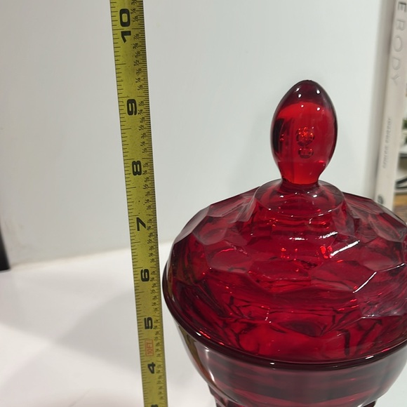 Vintage L.E Smith ruby-red glass pedestal,lidded candy dish tall 91/4 x4” wide - Picture 11 of 11